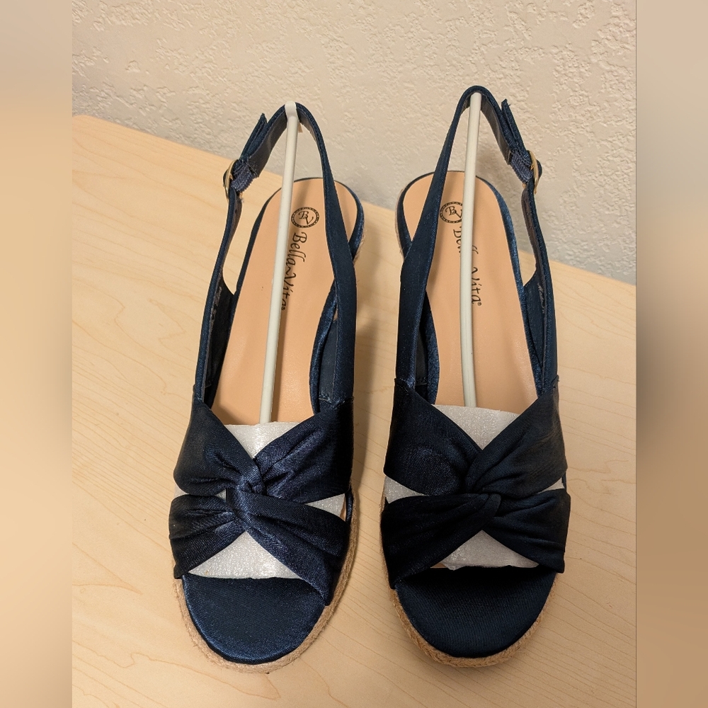 Bella Vita Navy Blue Espadrilles with Slingback and Open Toe - Picture 1 of 11